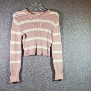 Pink Rose Ribbed Knit Crop Top in Pink and White